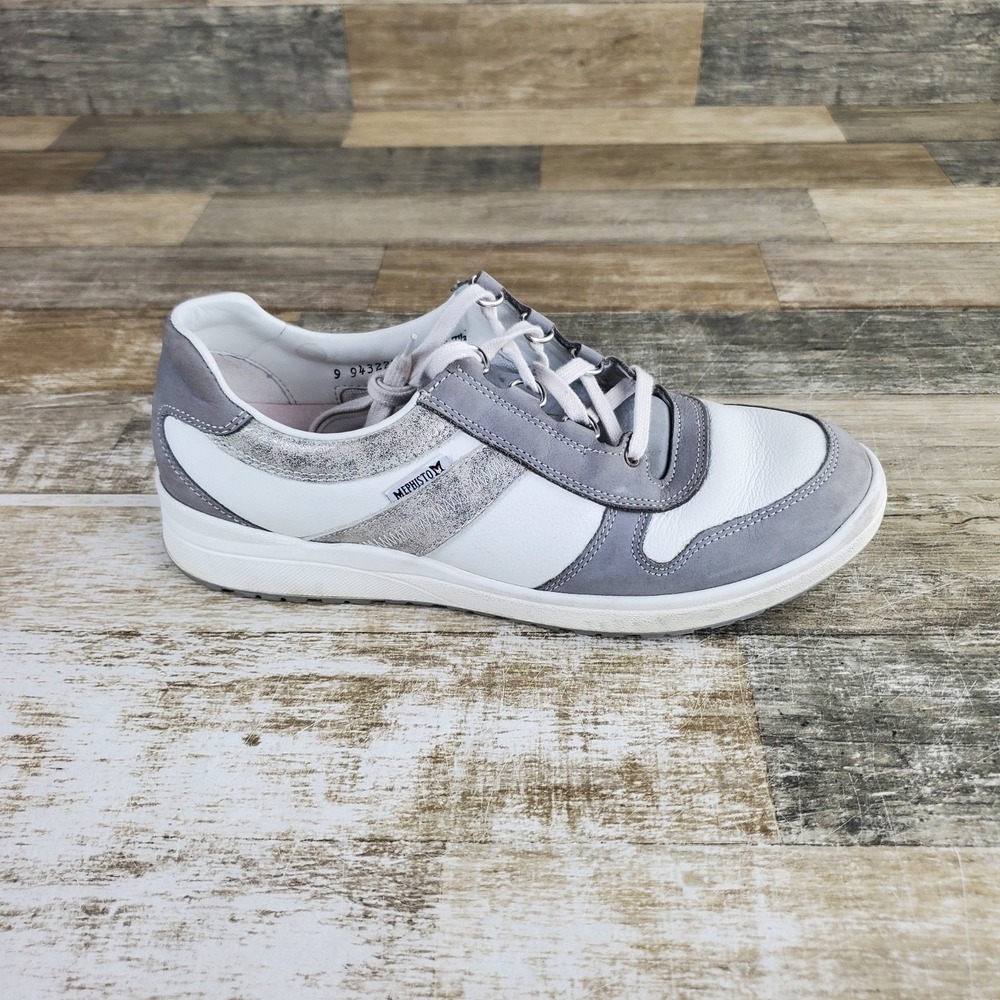 Mephisto Ruby Womens Shoes Sz 10 Athletic White Gray Leather Lace-Up Sneakers